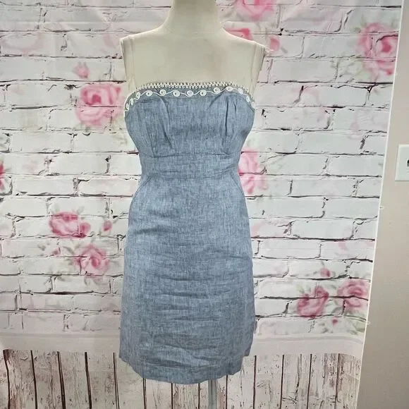 Vineyard Vines | Dresses | Vineyard Vines Strapless Chambraycrochet Lace  Trim Linen Dress Size | Poshmark